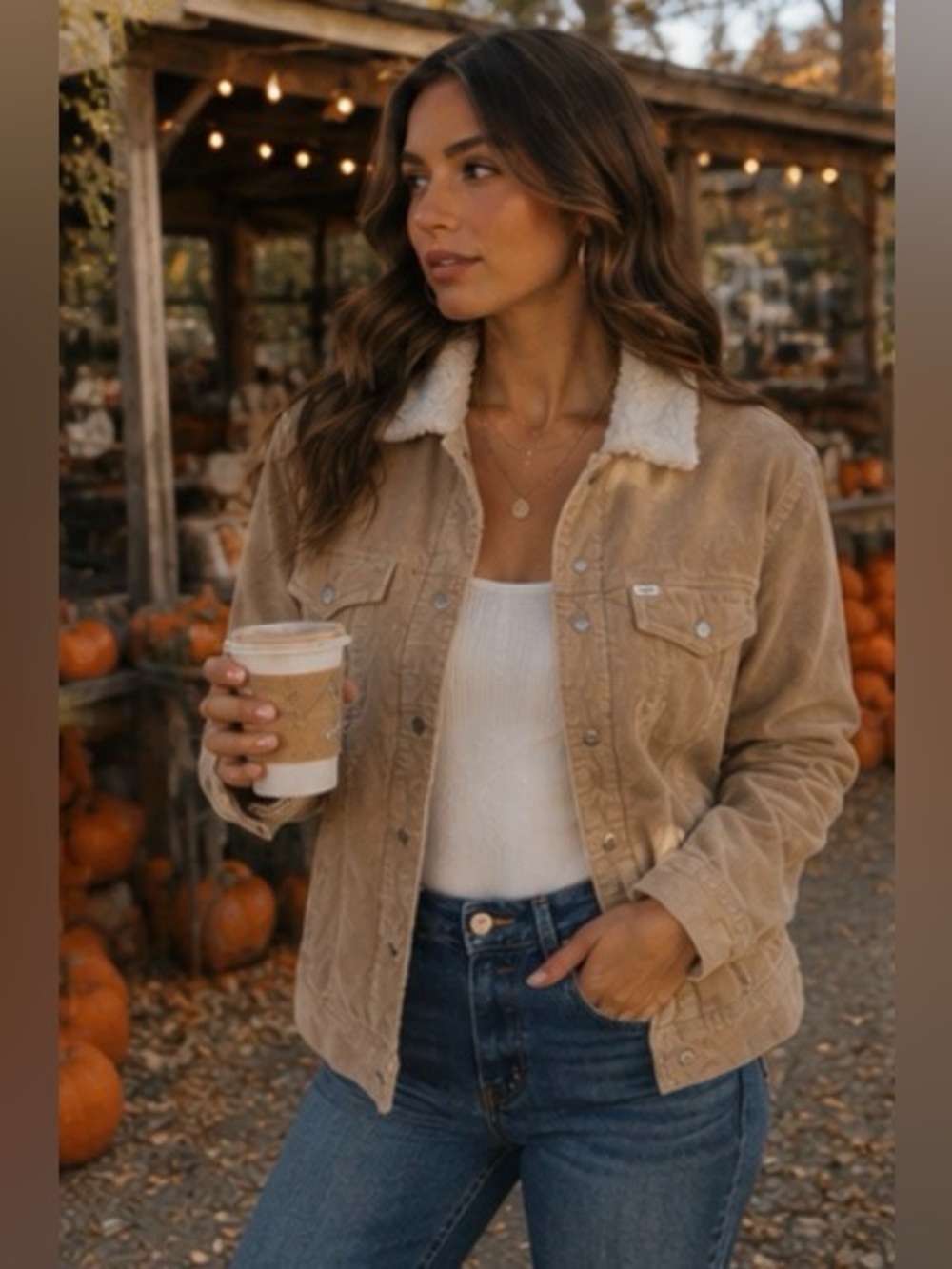 Vans Cozy Cabin core Fall Aesthetic Sherpa-Lined Corduroy Trucker Jacket - Picture 3 of 11